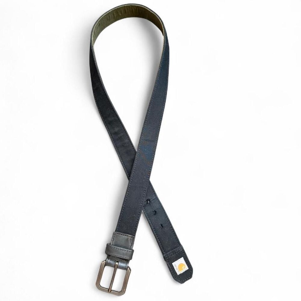 Carhartt Size 42 Black Green Canvas Leather Belt Workwear Casual Utility Belt